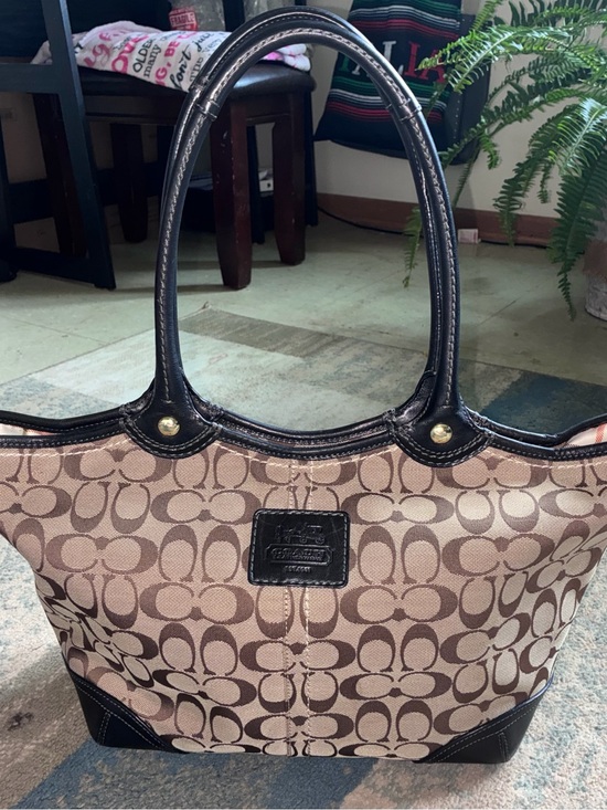 Coach Handbags - COACH NWOT BLEEKER TATTERSALL Brown Signature Logo Tote with Dark Leather Trim